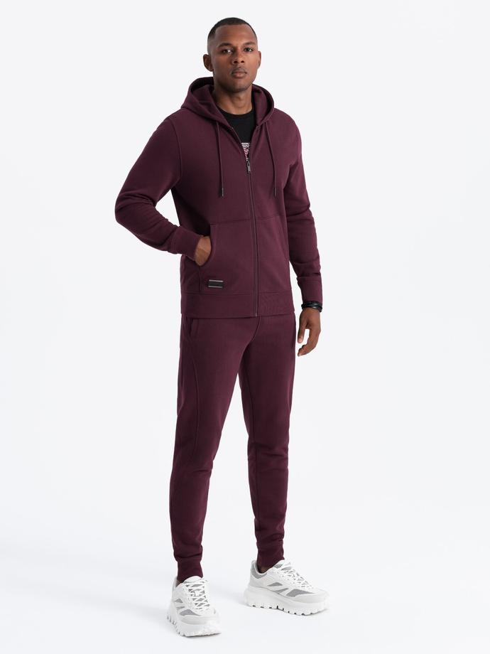 Men's BASIC cotton tracksuit set unbuttoned sweatshirt + joggers - maroon V3 Z86