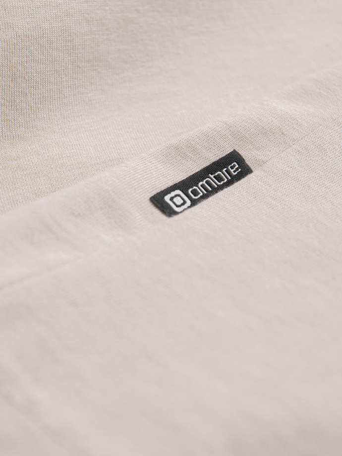 Longsleeve męski bez nadruku z dekoltem w serek - jasnobeżowy V1 OM-LSBL-0108