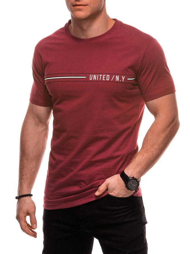 T-shirt męski z nadrukiem S2025 - ciemnoczerwony