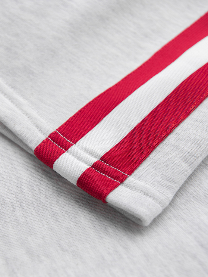 Męskie szorty dresowe z lampasami i ściągaczem w pasie – szary melanż V1 OM-SRSK-0156