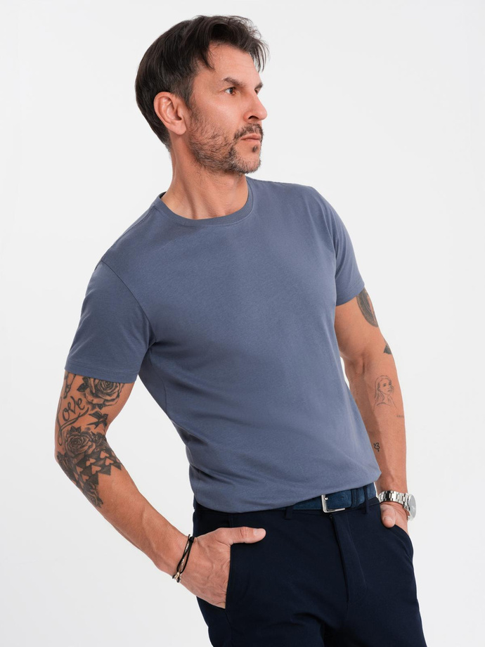 T-shirt męski klasyczny bawełniany BASIC - niebieski denim V7 OM-TSBS-0236