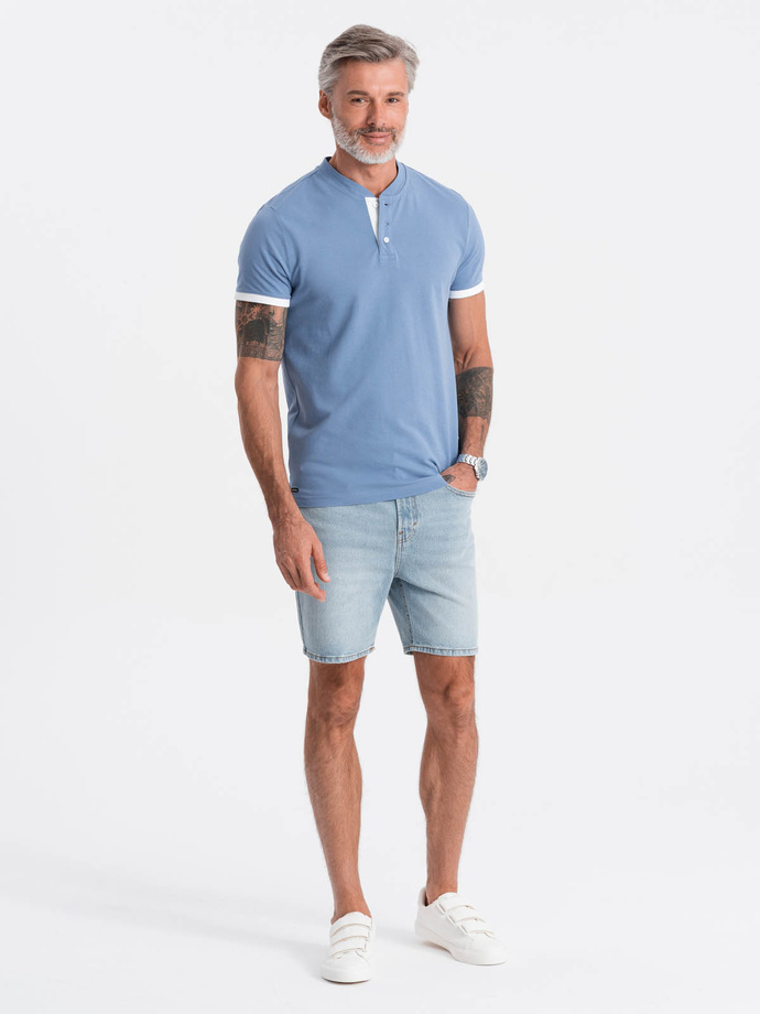 Men's collarless polo t-shirt - blue V3 S1381