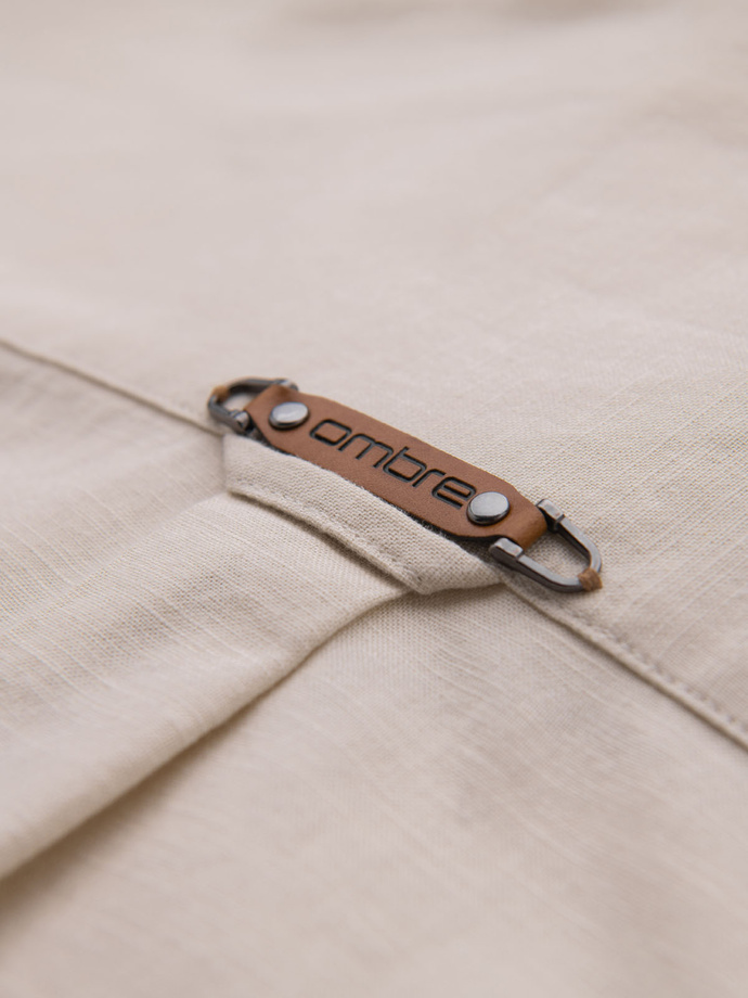 Men's linen shirt with classic collar and pockets REGULAR FIT - cream V3 OM-SHCS-0134