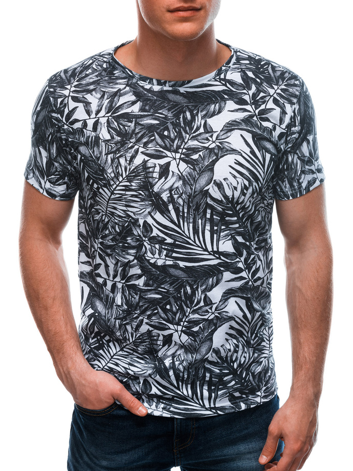 T-shirt męski z nadrukiem S1668 - biały/czarny