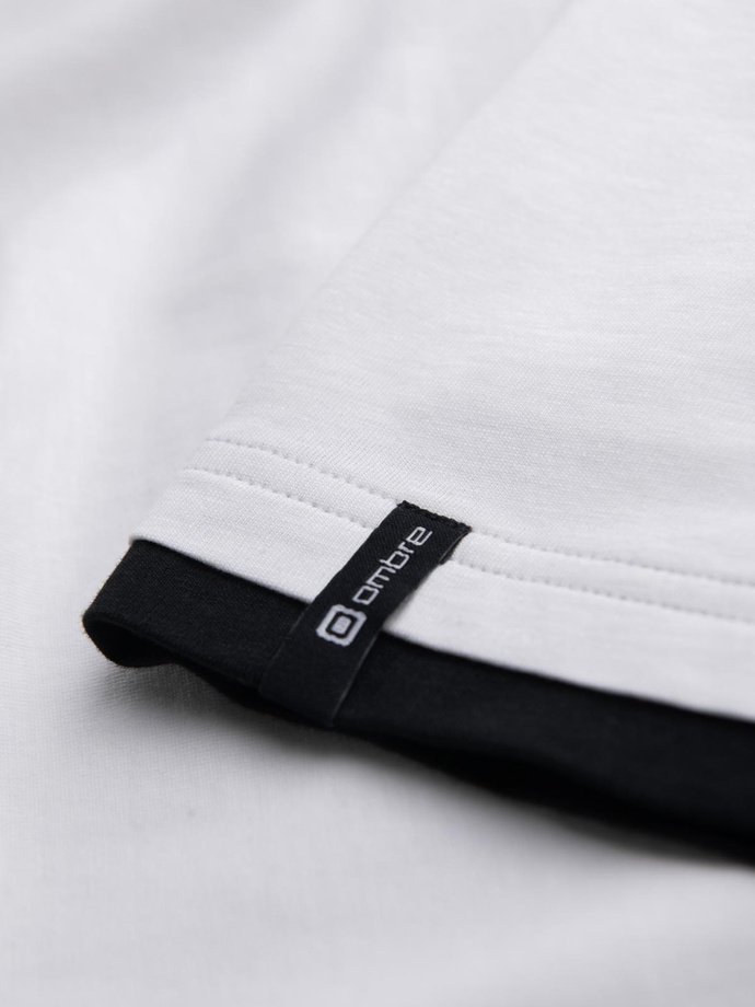 Men's hooded cotton t-shirt - white V1 OM-TSCT-0256