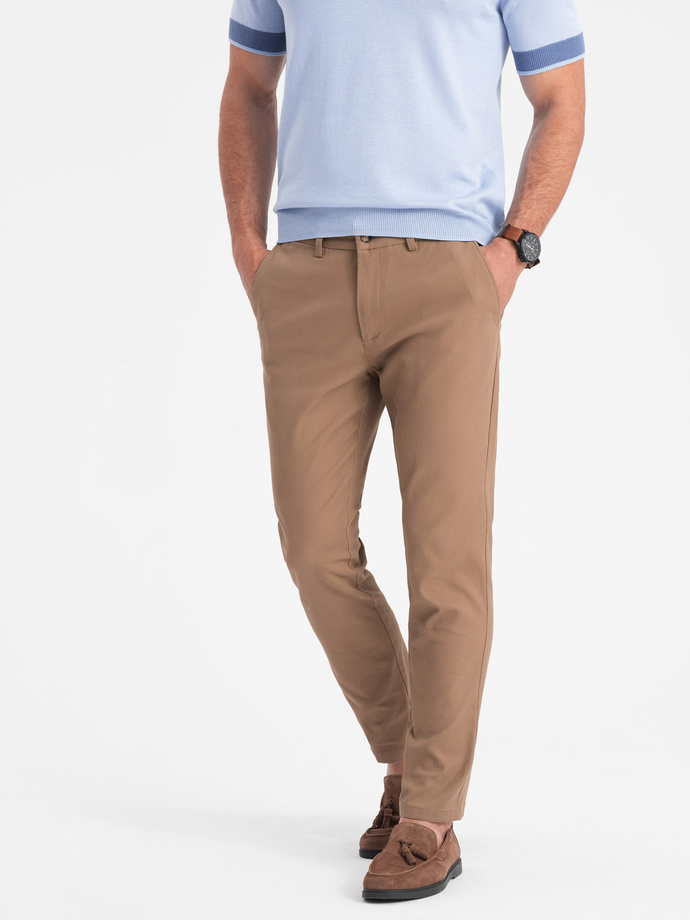 Spodnie męskie chino SLIM FIT - jasnobrązowe V2 OM-PACP-0186