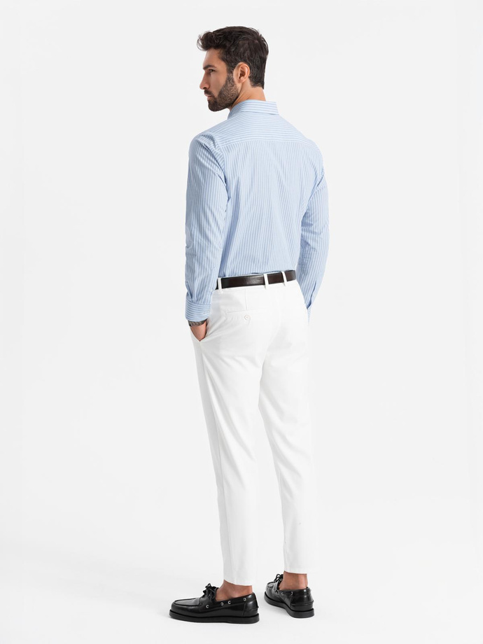 Męska koszula bawełniana REGULAR FIT w pionowe paski - błękitno-biała OM-SHOS-0155