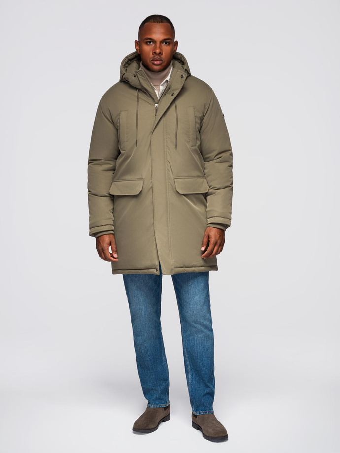 Classic men's long parka jacket - olive V3 OM-JAPJ-0313