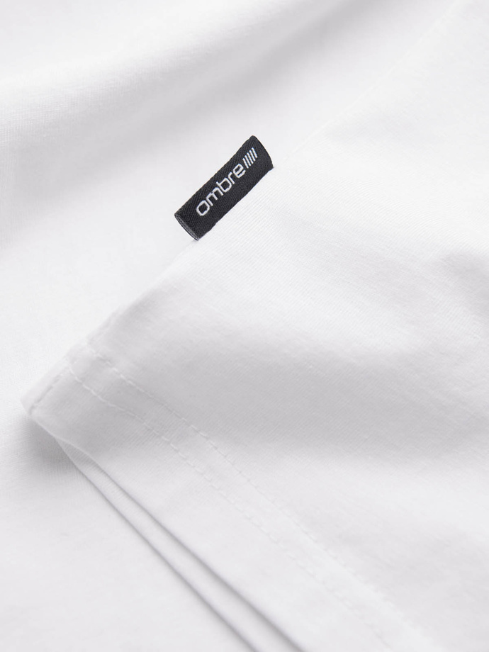 Klasyczna męska bawełniana koszulka z dekoltem w serek BASIC - biała V4 OM-TSBS-0145