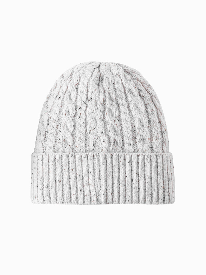 Men's beanie cap with round embossed patch - broken white V3 OM-ACWH-0121