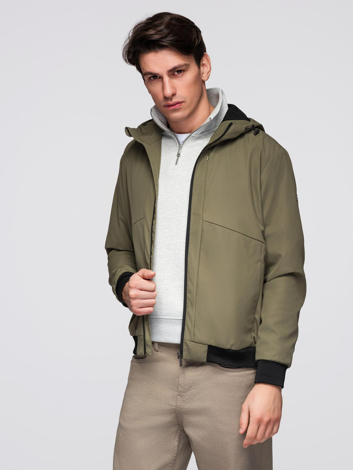 Men's lightweight jacket with hood and mesh lining - olive V2 C640