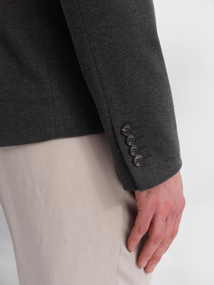 Melanżowa marynarka męska z dodatkiem rayonu ze stójką – czarny melanż V5 OM-BLZB-0131