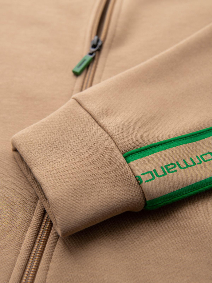 Bluza męska rozpinana z lampasami i wysoką stójką – brązowa V1 OM-SSZP-0224