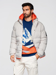 Men's sports warm jacket with double hood - ash V1 OM-JAHP-0208