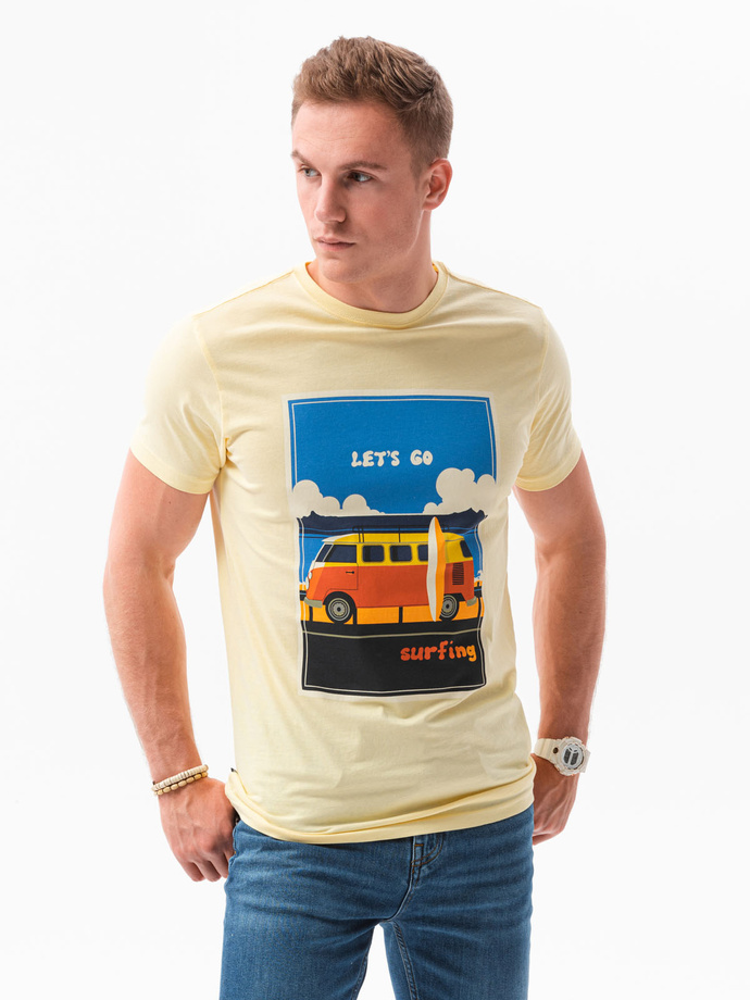 T-shirt męski z nadrukiem - żółty V-8B S1434