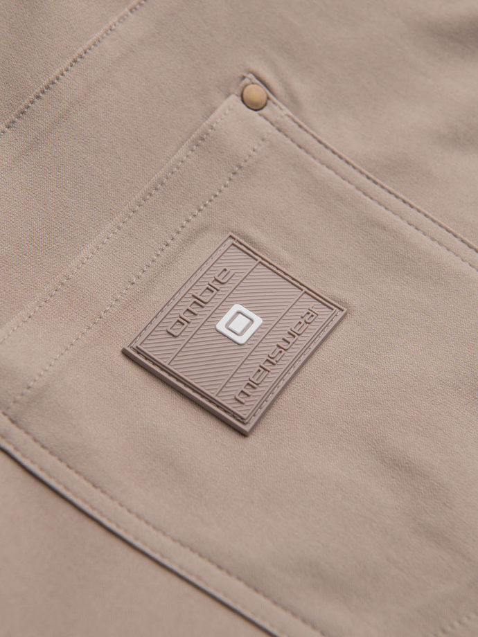 Men's REGULAR fabric pants with cargo pockets - beige V3 OM-PACG-0178