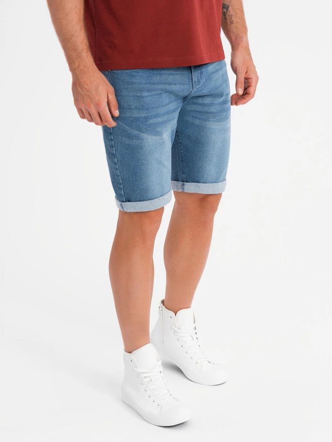 Jeansowe szorty męskie z podwiniętą nogawką - niebieskie V2 OM-SRDS-0164