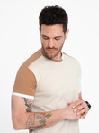 Men's elastane t-shirt with colored sleeves - brown V1 OM-TSCT-0176