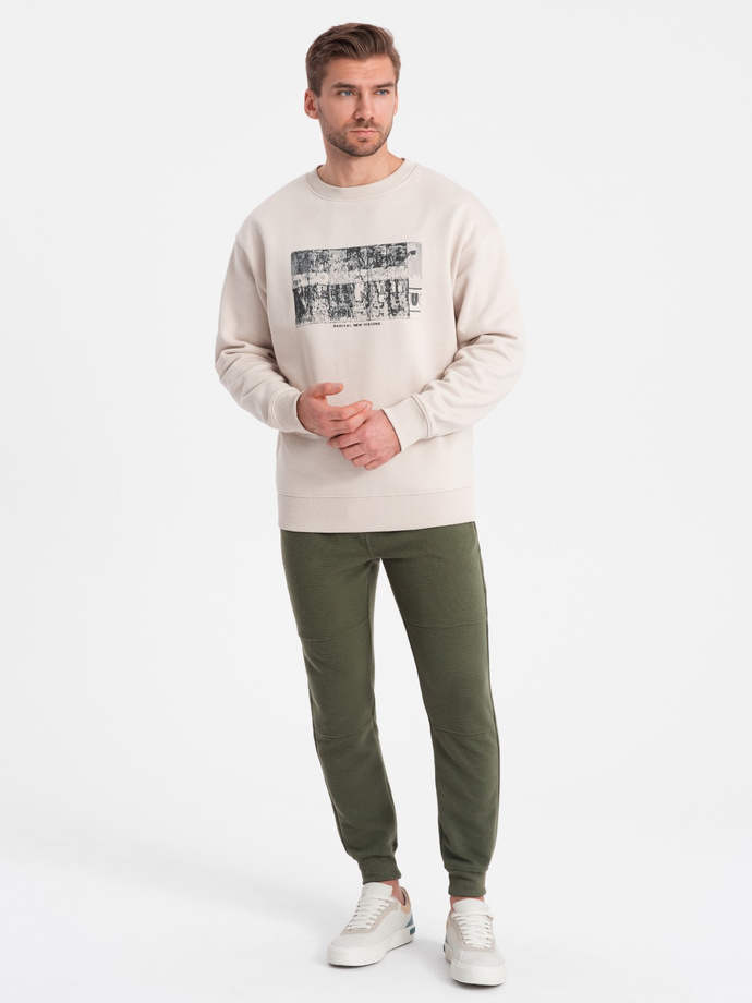 Men's ottoman fabric sweatpants - dark olive green V3 OM-PASK-0129