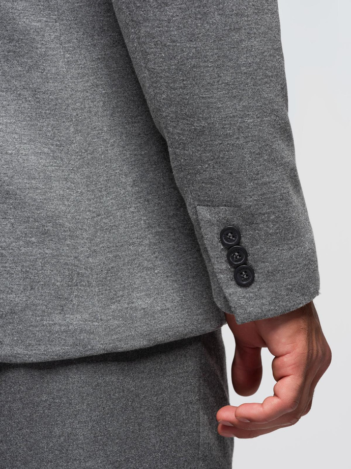 Dzianinowa męska marynarka o dopasowany kroju - jasnoszara V2 OM-BLZB-0100