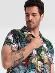Men's short sleeve patterned viscose shirt - jungle V10 OM-SHPS-0113