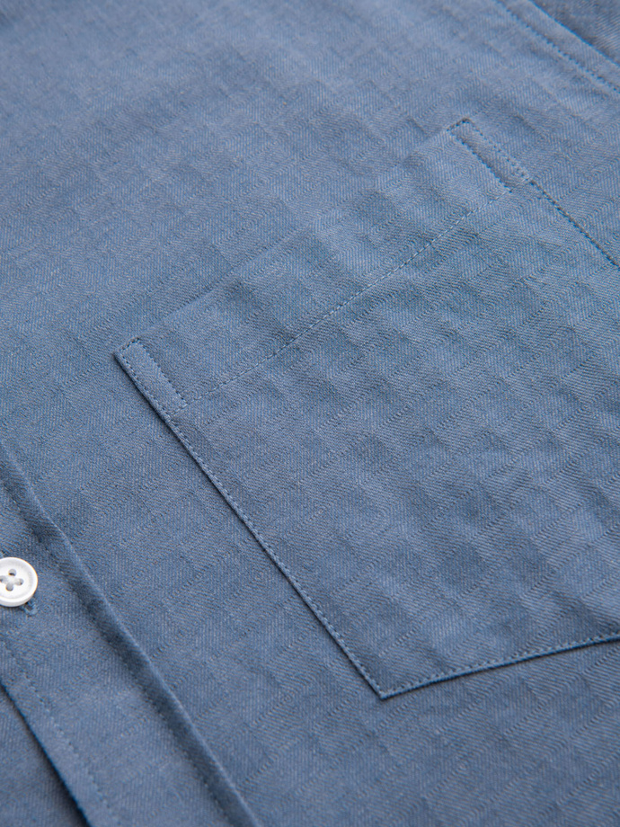 Men's SLIM FIT shirt in decorative fabric with pocket - blue OM-SHCS-0174