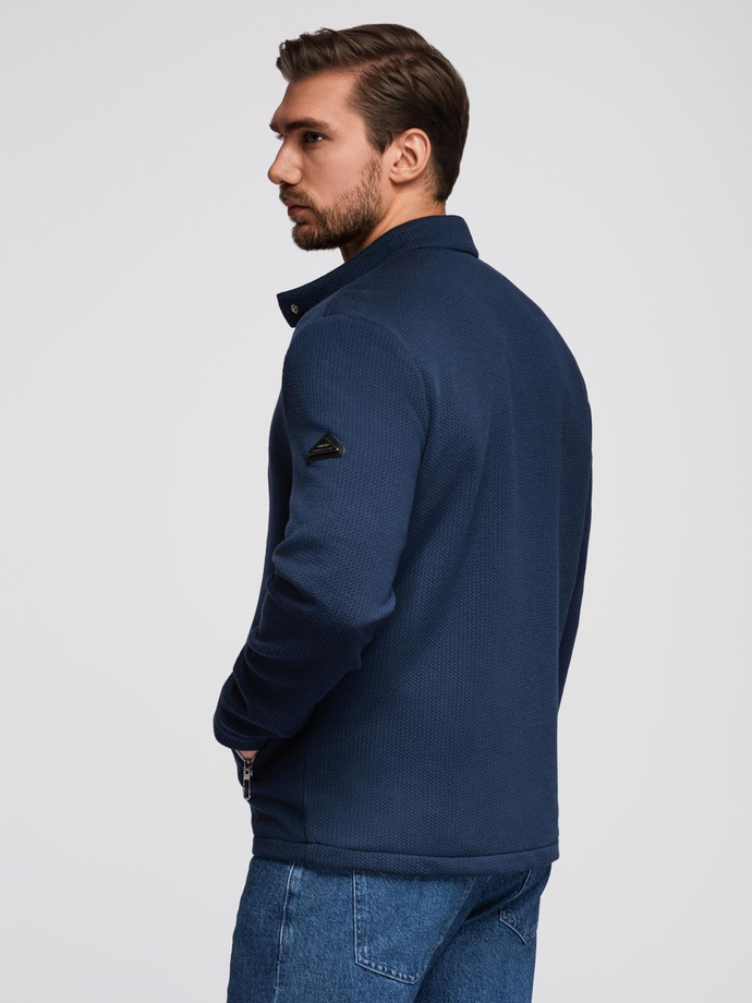Structured men's biker jacket with stand-up collar - dark blue V1 OM-JANP-0229