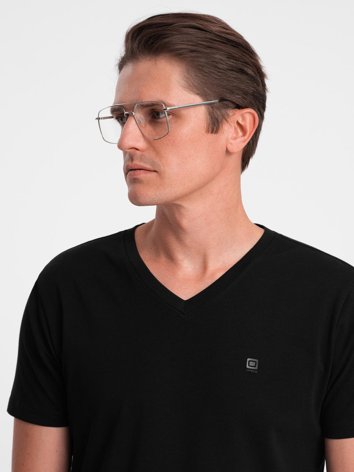 Set of shirts with V neckline and elastane and subtle logo 3-pack - mix white/ navy/black V1 Z100