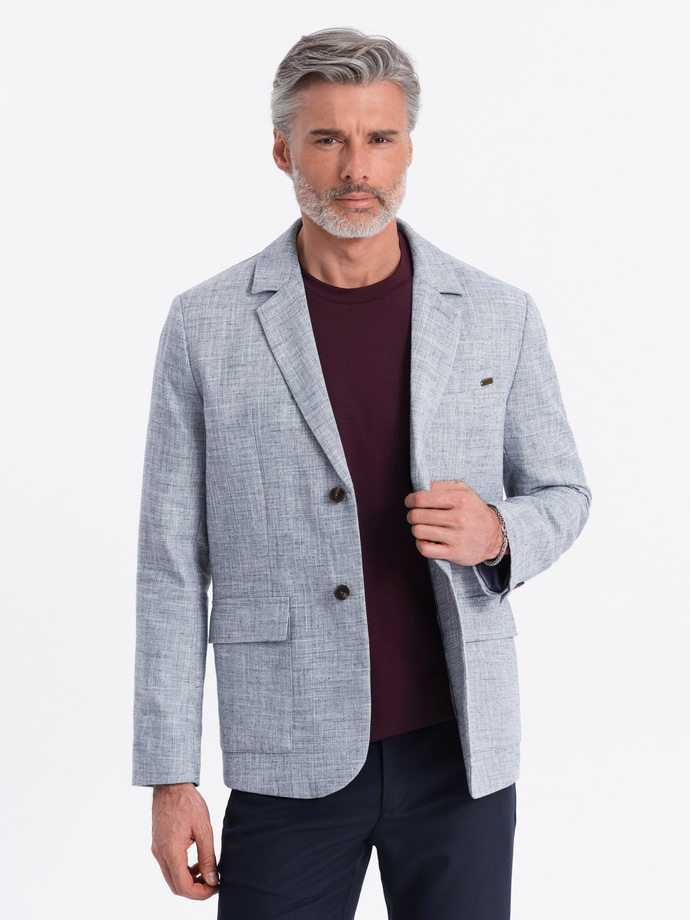 Men's REGULAR cut jacket with linen - light blue V3 OM-BLZB-0128
