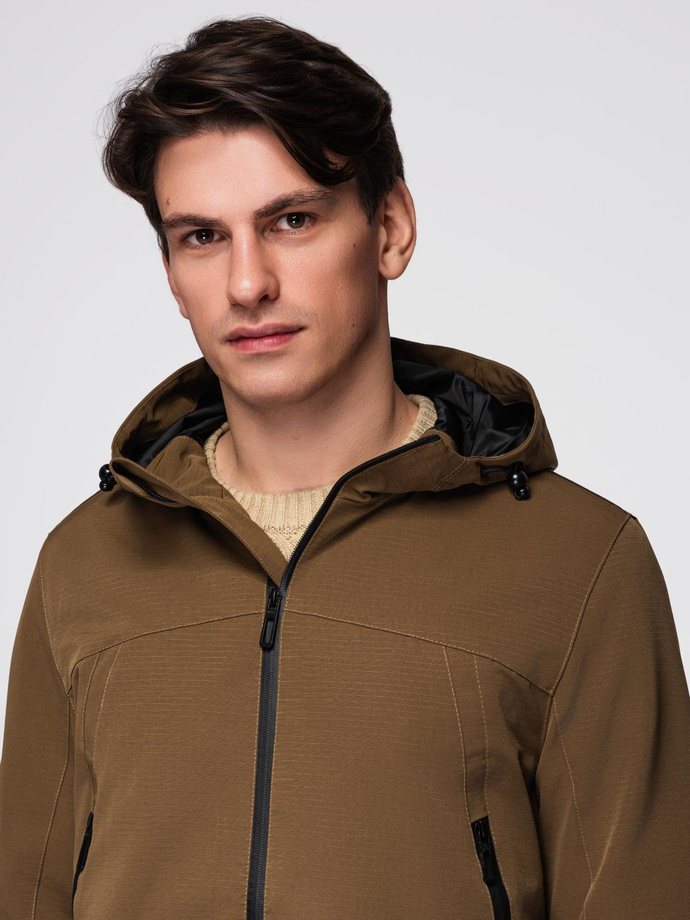 Men's lightweight jacket with waterproof coating and hood- brown V2 C638
