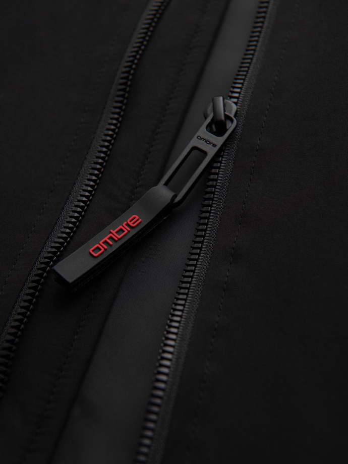 Kurtka męska z kapturem i wysoką stójką - czarna V1 OM-JANP-0222