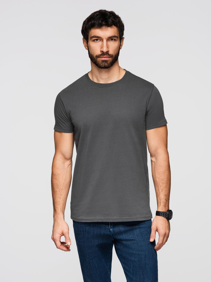 Męski klasyczny bawełniany T-shirt BASIC - grafitowy V15 OM-TSBS-0236