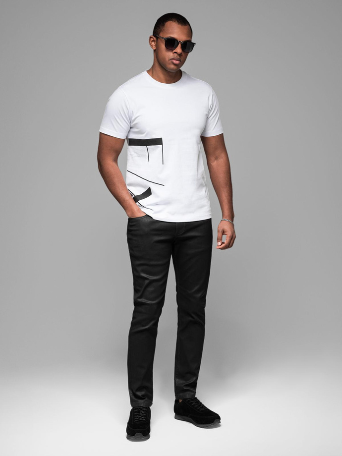 Men's cotton jersey t-shirt with large side lettering - white V2 OM-TSPT-0213