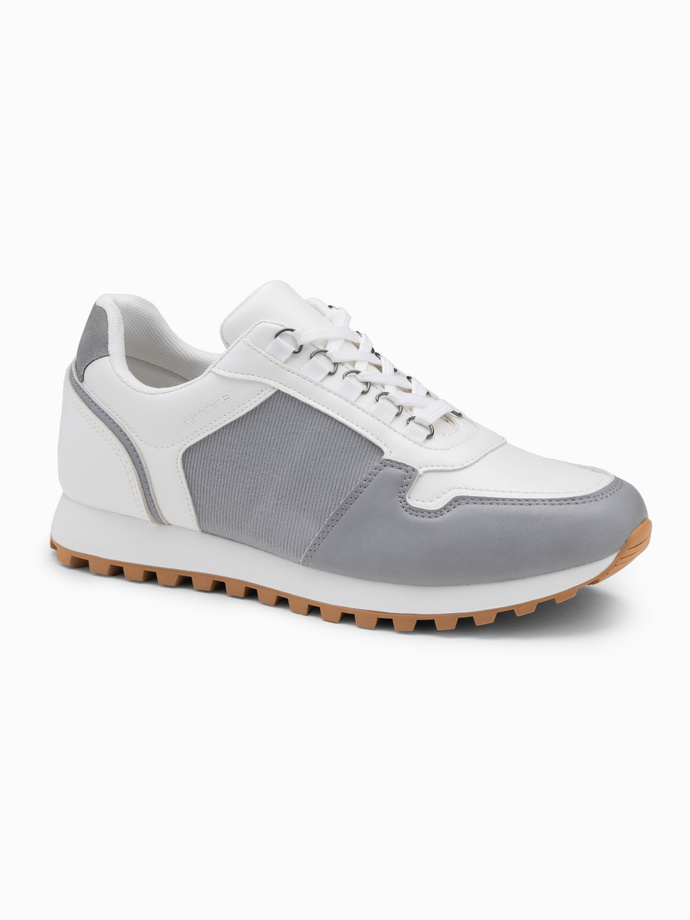 Patchwork men's shoes sneakers with combined materials - white and gray V3 OM-FOSL-0144