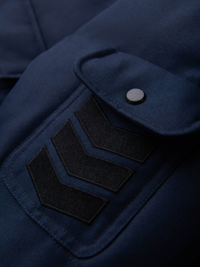 Długa ciepła kurtka męska z kapturem typu parka – granatowa V1 OM-JALJ-0182