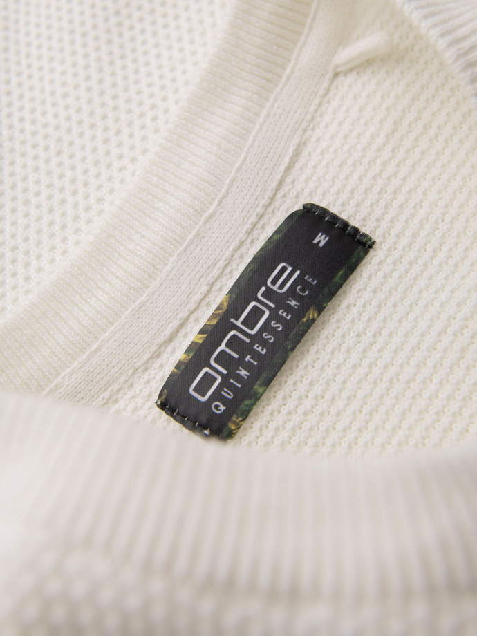 Dzianinowa koszulka męska z delikatną drobną strukturą -  biała V1 OM-TSCT-0244