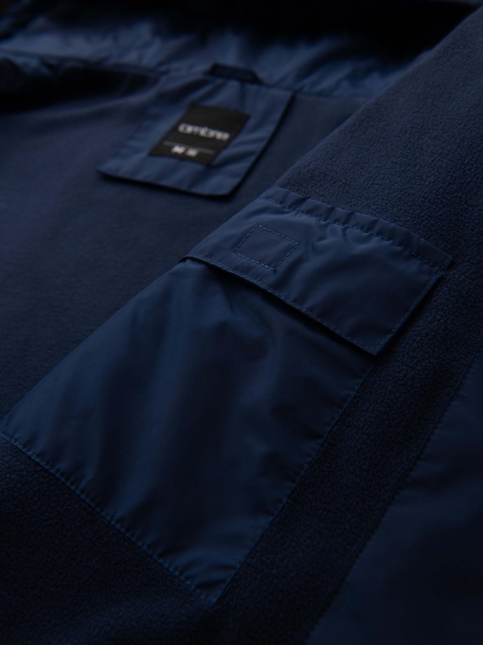 Lekka kolorowa kurtka sportowa męska z polarem – zielono-granatowa V20 OM-JANP-0194