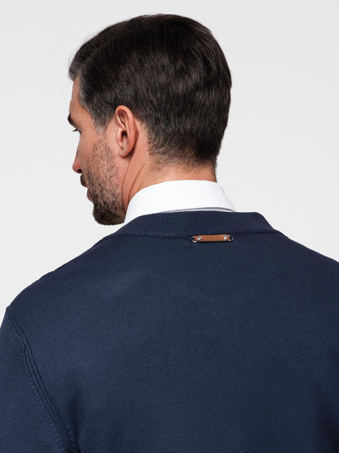 Men's sweater with viscose and spread neckline - navy blue V4 OM-SWZS-0124