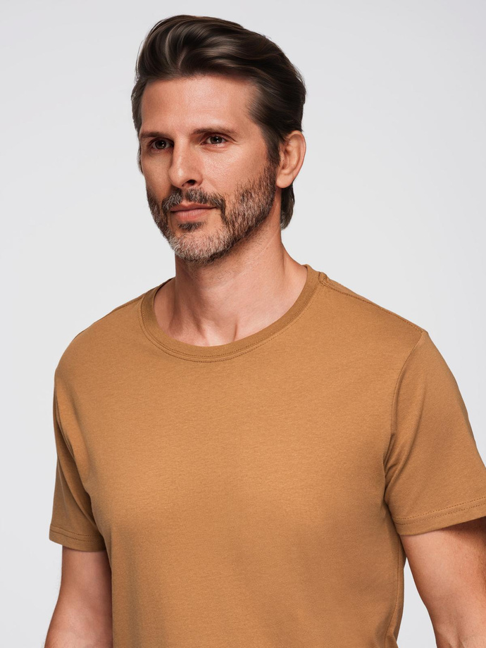 BASIC men's classic cotton T-shirt - brown V21 OM-TSBS-0236