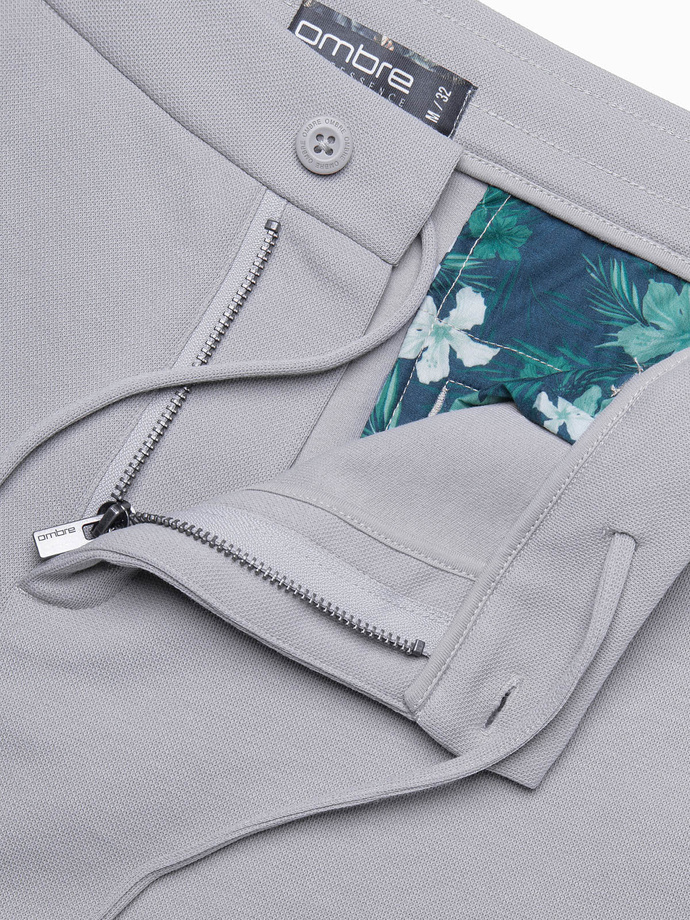 Męskie szorty ze strukturalnej dzianiny SLIM FIT - jasnoszare V4 OM-SRCS-0126