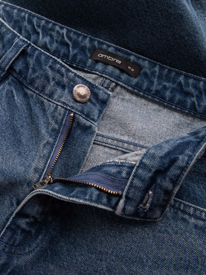 Męskie jeansowe spodnie TAPERED FIT z dziurami – ciemnoniebieskie V3 OM-PADP-0175