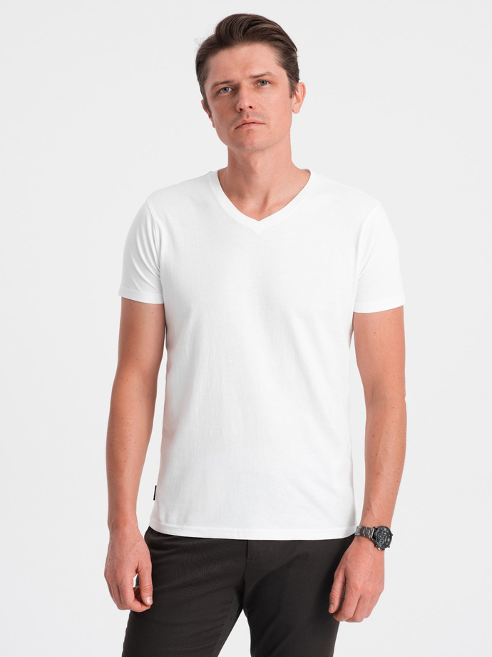 BASIC men's classic cotton T-shirt with a crew neckline - white V4 OM-TSBS-0145