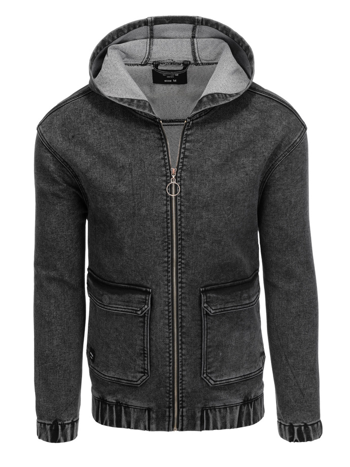 Kurtka jeansowa męska katana z kapturem i kieszeniami cargo – czarna V4 C558