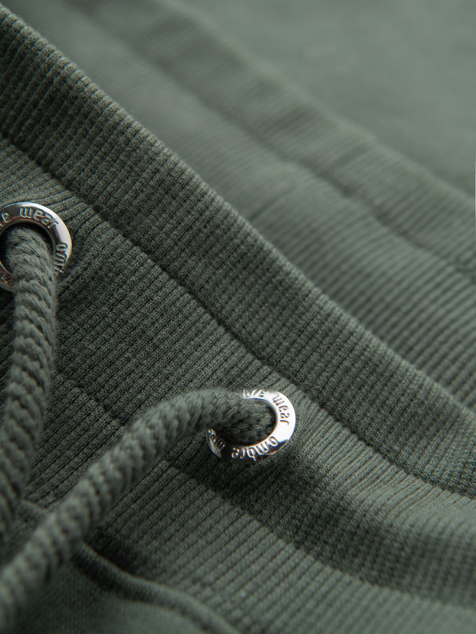 Men's sweatpants with piping and leg ribbing - olive V2 OM-PASK-0258
