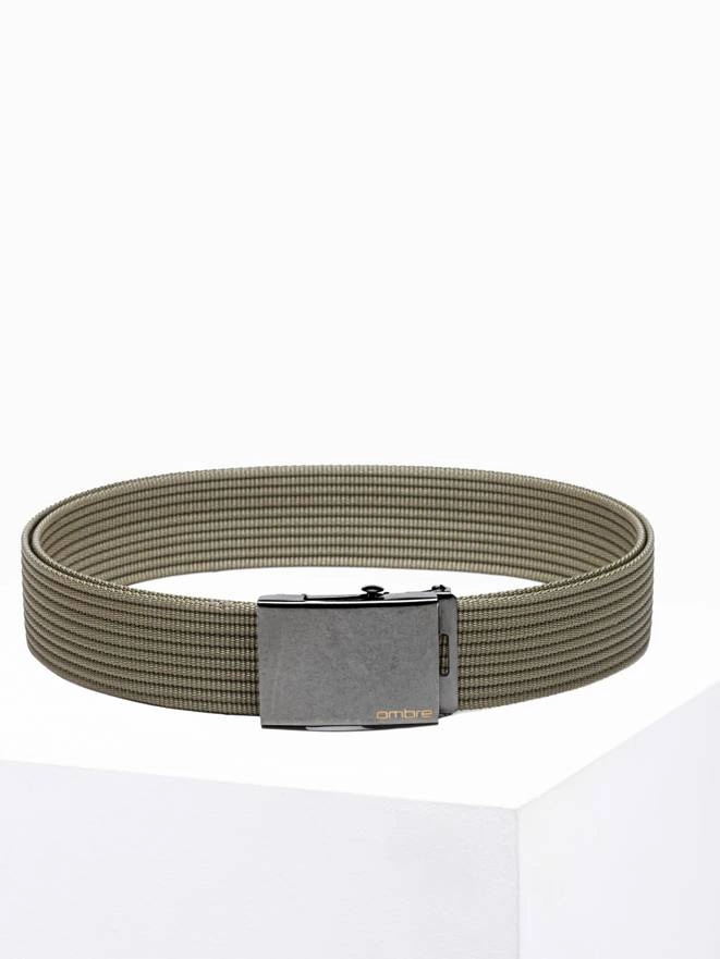 Men's belt with metal buckle - khaki A376