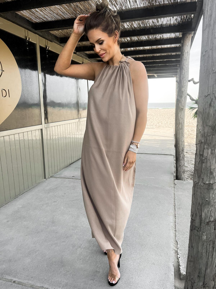 Linen maxi dress - DLR114 brown