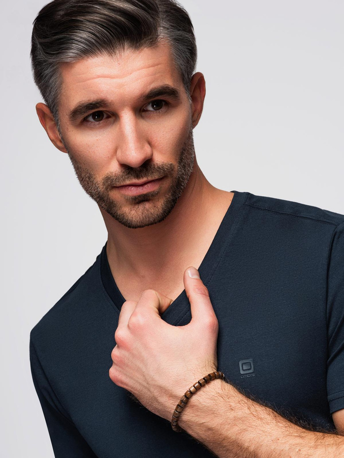 T-shirt męski V-NECK z elastanem - granatowy V2 OM-TSCT-0106