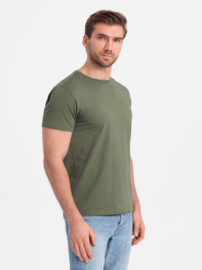 T-shirt męski klasyczny bawełniany BASIC - khaki V6 OM-TSBS-0146