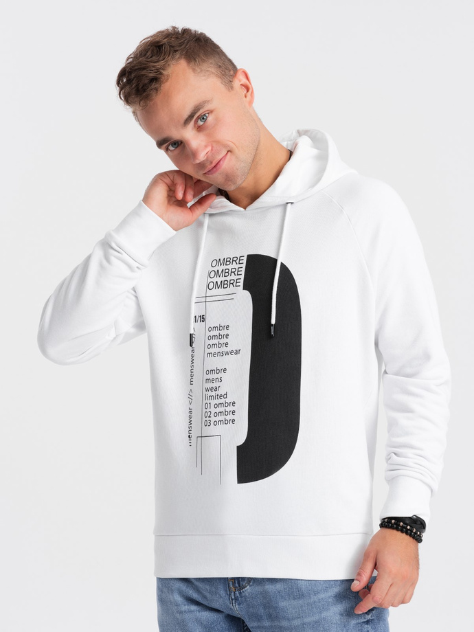 Męska bluza z nadrukiem HOODIE - biała V1 OM-SSPS-0152