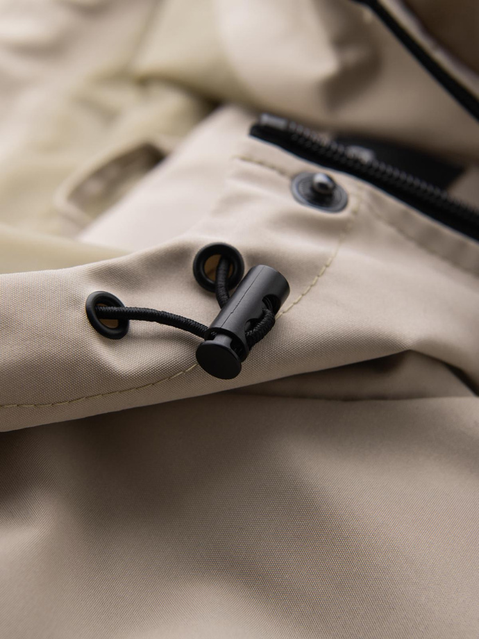 Funkcjonalna męska kurtka przejściowa z kapturem – beżowa V3 OM-JANP-0225